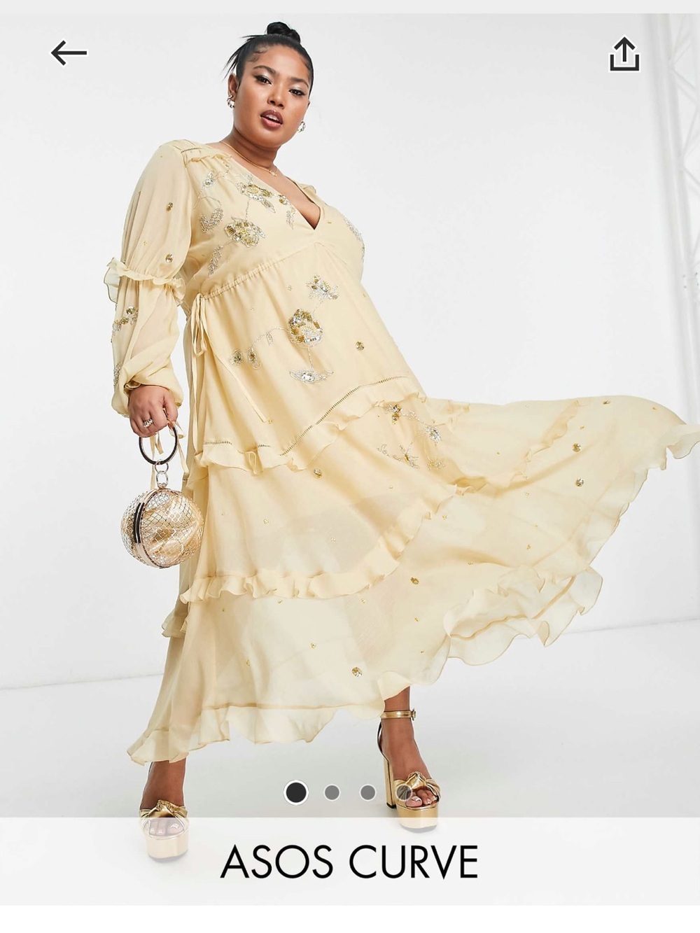 ASOS DESIGN Curve a-line midi dress cluster embellishment GOLD Size 14 NWT